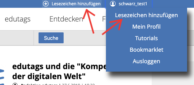 Edutags Lesezeichen hinzufügen